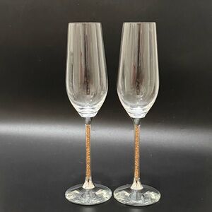 MATASHI Crystals Golden Shadow filled Stem 10-inch Toasting Champagne Flutes
